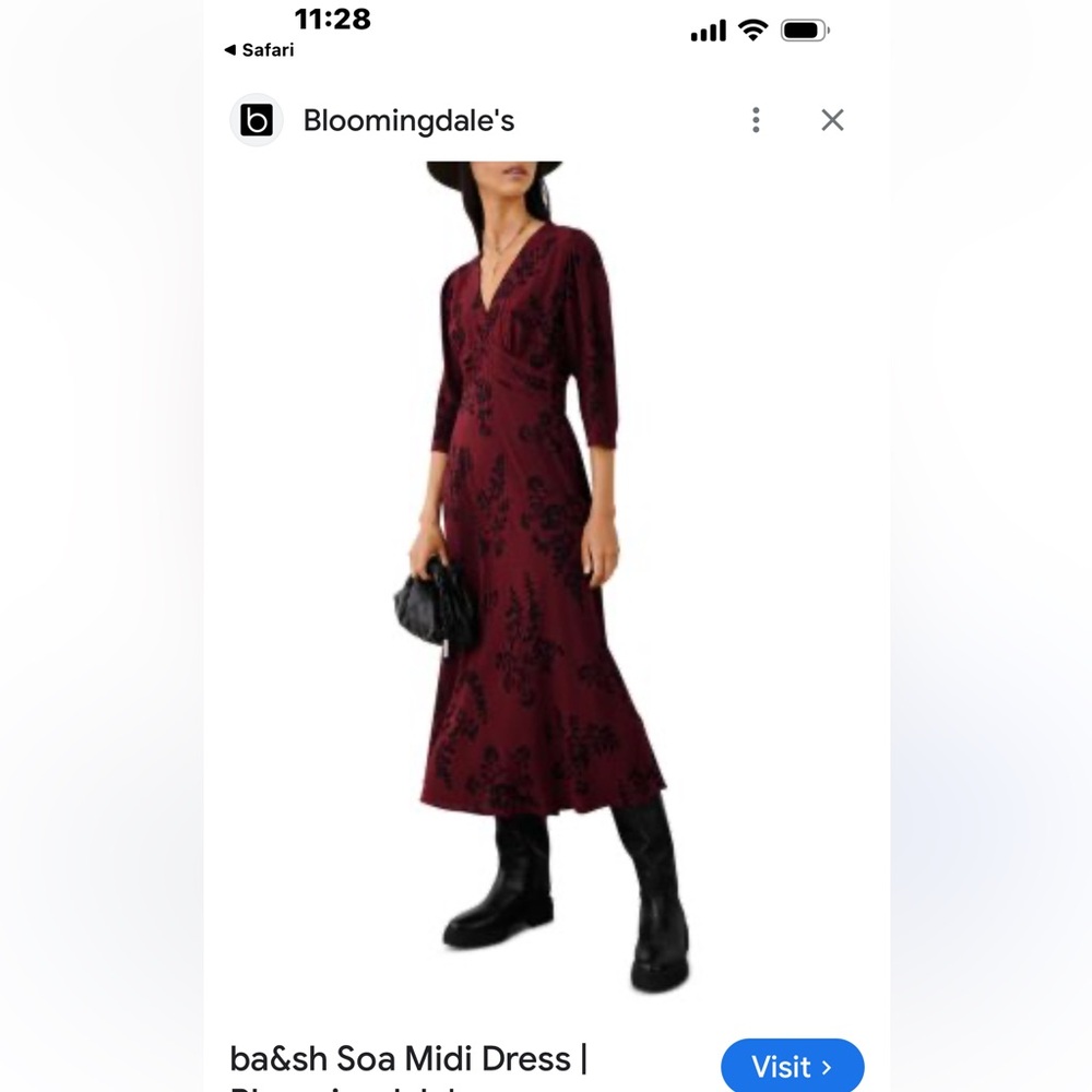 ba&sh Dark Red Floral Midi Dress